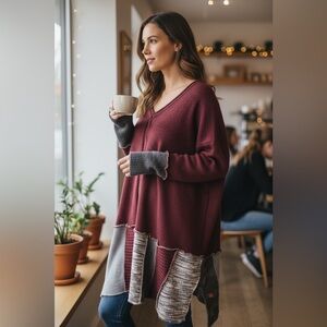 UPCYCLE by Jelbel Chic Burgundy and Gray Women's Tunic Size Medium